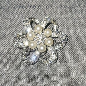 Elegant Silver and Pearl Flower Brooch